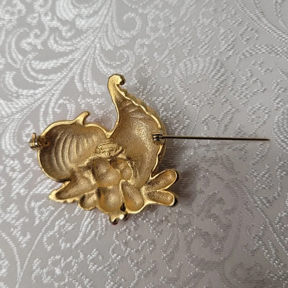 VTG Gold‎ Tone Cornucopia Brooch Danecraft Festive Fall Harvest Thanksgiving - Picture 6 of 8